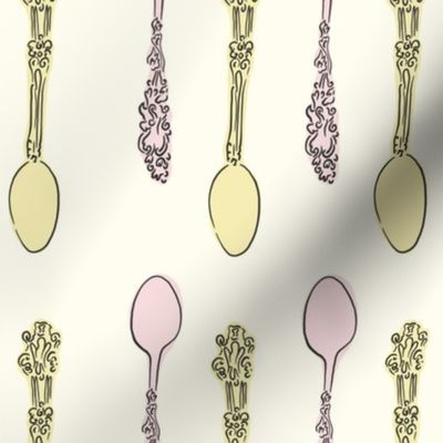 Pink and Yellow Vintage Spoons / Table Linen Design / East Fork Piglet & Butter Design Challenge