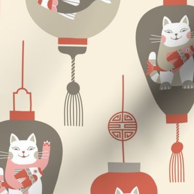 (L) Japanese lucky cat lanterns vanilla