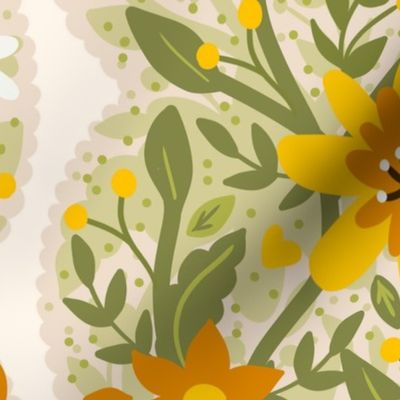 Floral spring passementerie with orange flowers (jumbo wallpaper size version)