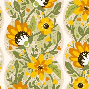 Floral spring passementerie with orange flowers (jumbo wallpaper size version)