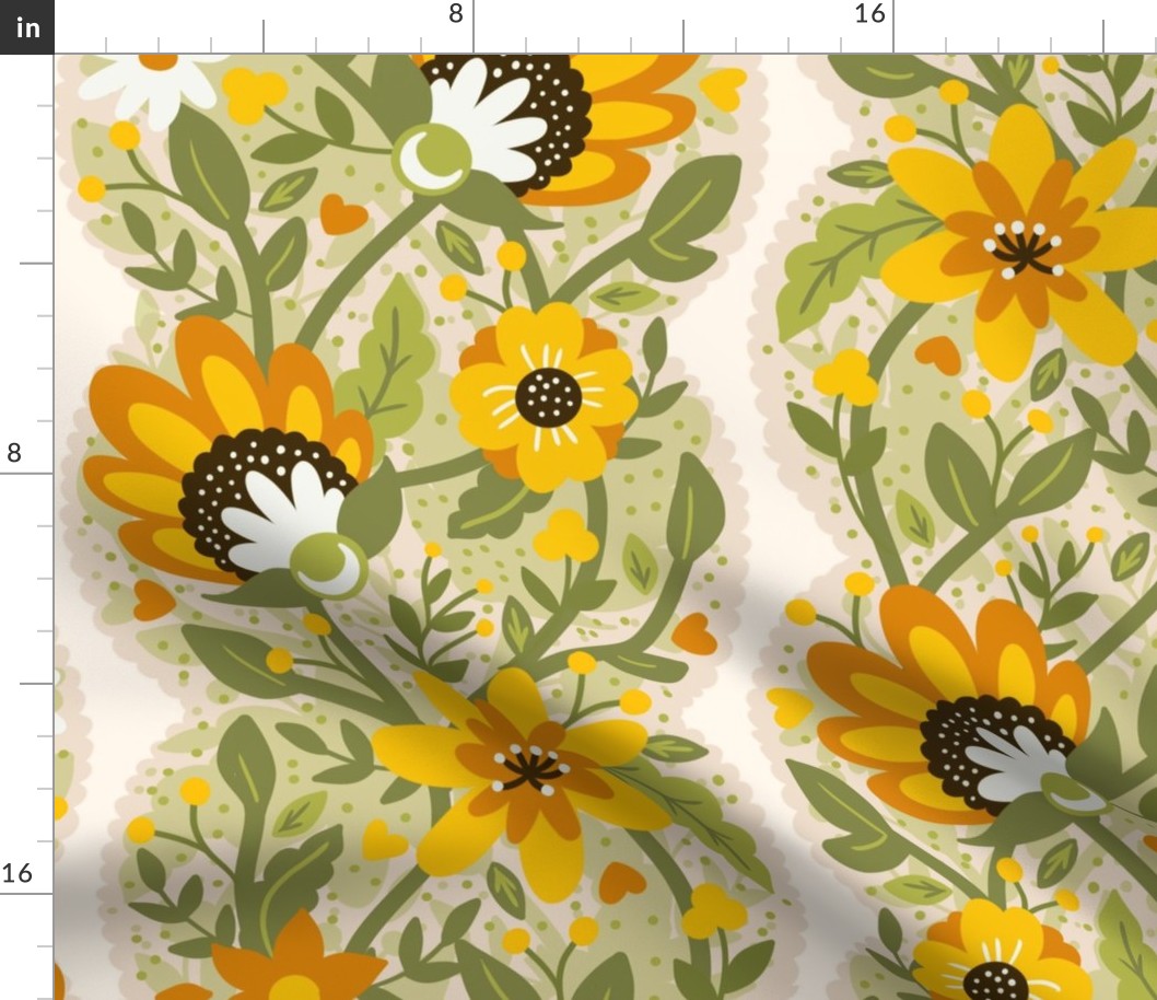 Floral spring passementerie with orange flowers (jumbo wallpaper size version)