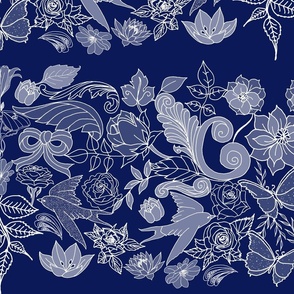 Botanic Garden Lace Trim (large scale blue) 