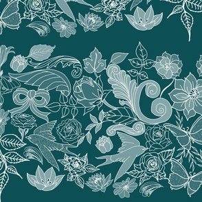 Botanic Garden Lace Trim (large scale dark turquoise)