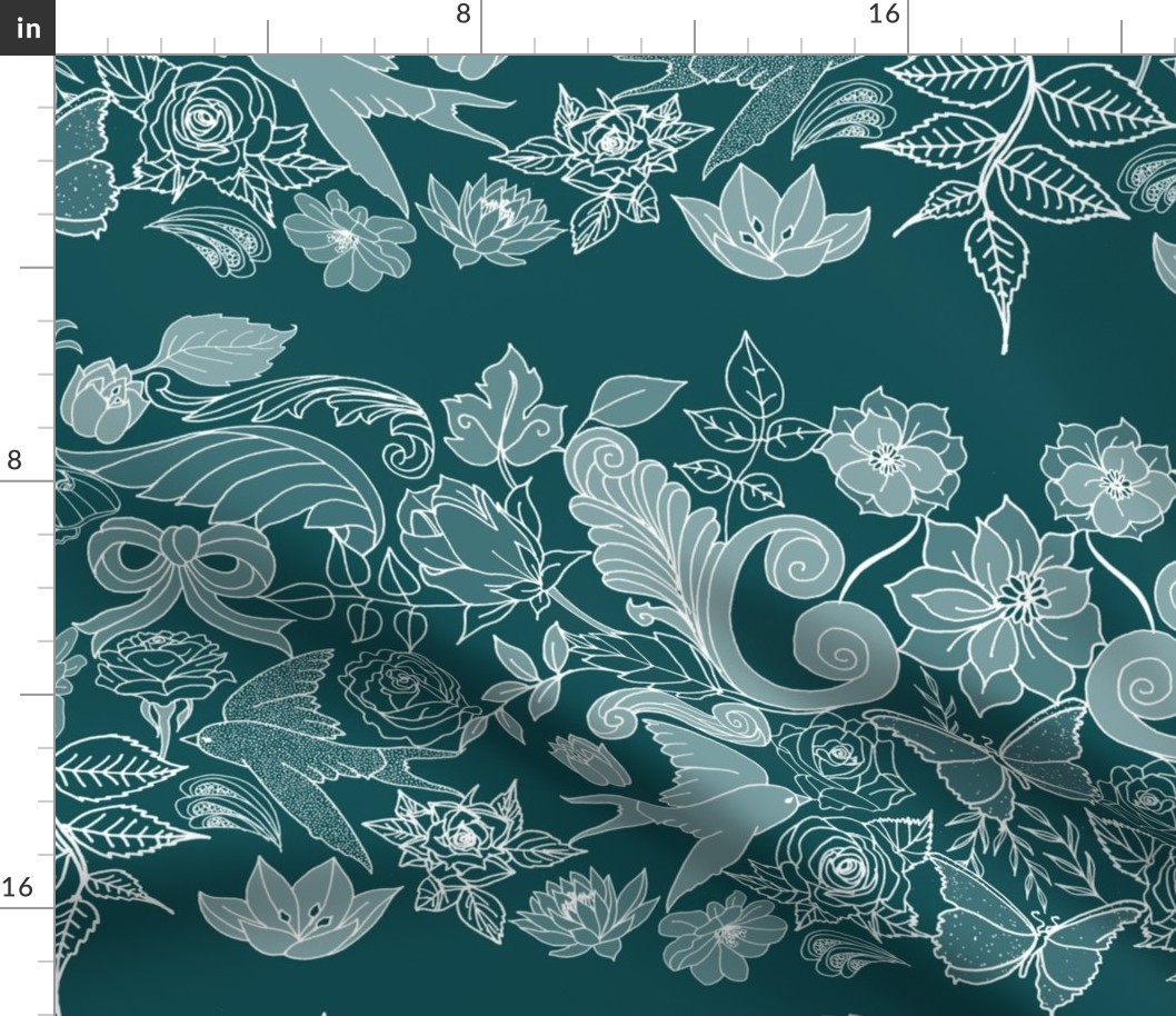 Botanic Garden Lace Trim (large scale dark turquoise)