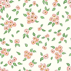 Flowers - pink yellow green & off-white
