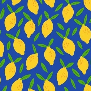 Fresh Fruit - Lemons - Bright Yellow + Green - Navy Blue