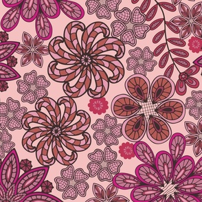 Passementerie Lacy Bohemian Embroidery Floral in Viva Magenta Fuchsia Pink Rust Red Mauve - LARGE Scale - UnBlink Studio by Jackie Tahara
