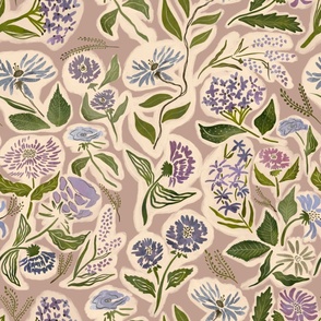 Lush Garden Hand Painted Flowers / Purple and Blue Florals/ Garden Bedding Design Challenge
