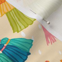 Whimsical Tassels in Bright Colors on Pale Yellow - XL