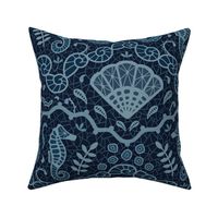 Sea animals lace blue - large scale for bedding, wallpaper and home decor