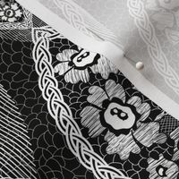 Infinity Lace Fringe- Black and White- Braided Monochrome Floral- Regular Scale