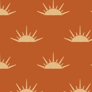 Boho Rust Orange Block Print Rising Suns - Jumbo Scale