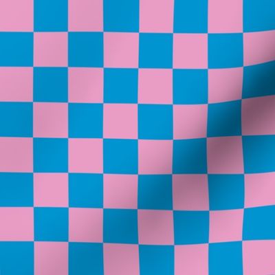 Checkerboard Nostalgia - bubblegum pink and bright blue - 1 inch