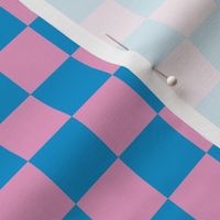 Checkerboard Nostalgia - bubblegum pink and bright blue - 1 inch