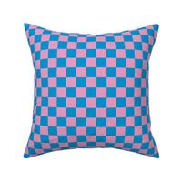 Checkerboard Nostalgia - bubblegum pink and bright blue - 1 inch