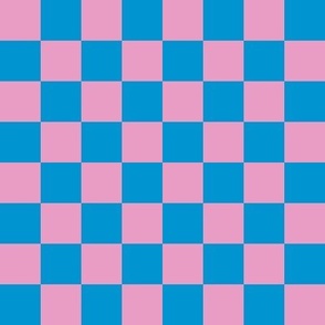 Checkerboard Nostalgia - bubblegum pink and bright blue - 1 inch