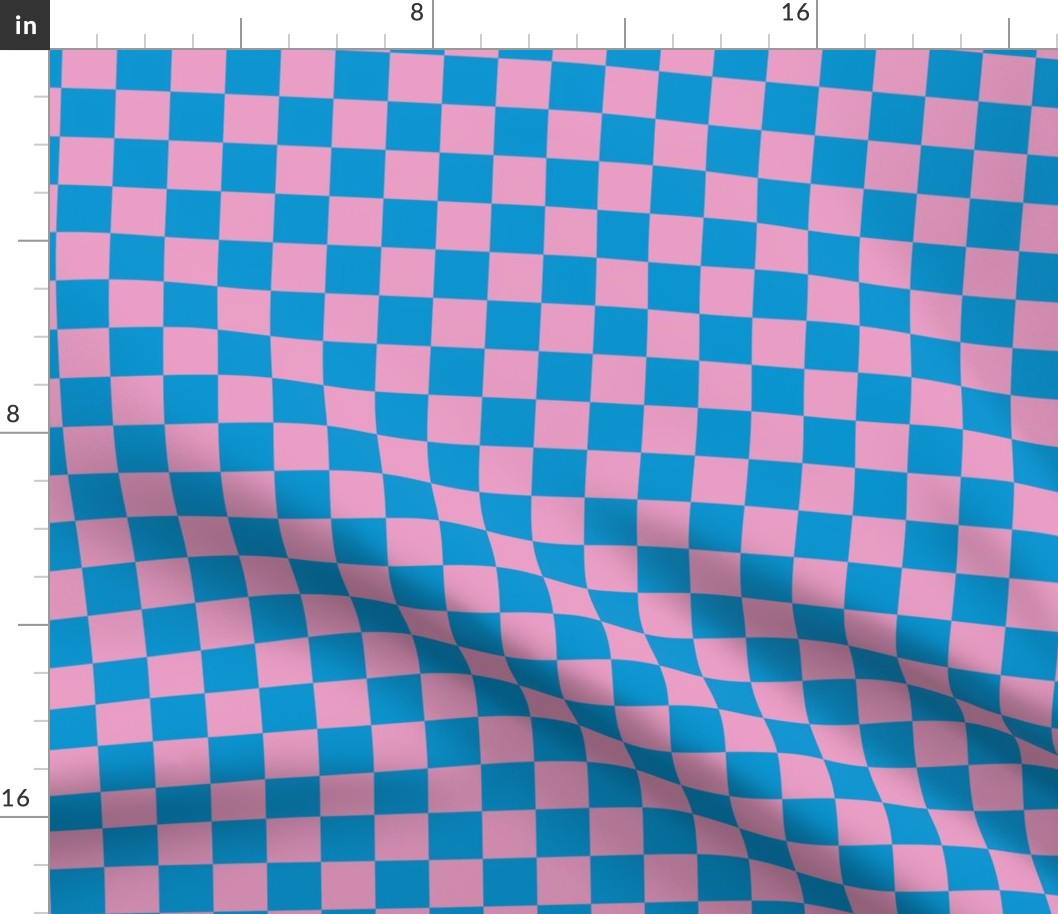 Checkerboard Nostalgia - bubblegum pink and bright blue - 1 inch