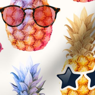 Whimsical Tropical Hawiian Pineapples Wearing Sunglasses