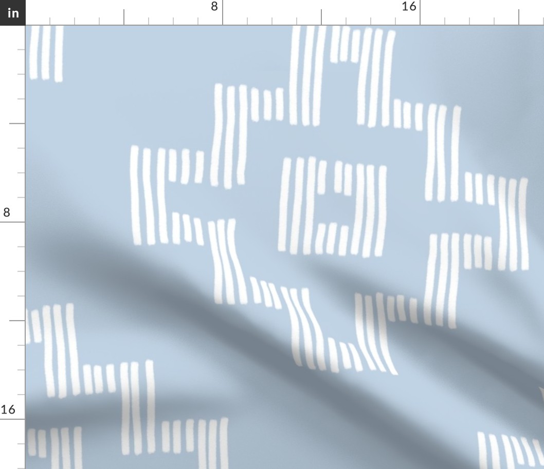boho geometric dash - hand-drawn white dash on fog - blue tribal coastal wallpaper and fabric