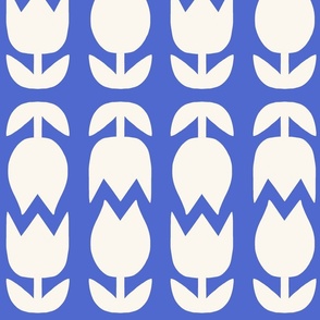 Two Tulips Up and Down - creamy white on blue - simple bold tulip - large