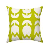 Two Tulips Up and Down - creamy white on Cyber Lime Green - simple bold tulip - large