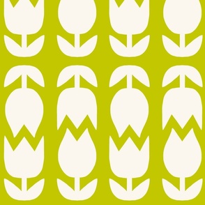 Two Tulips Up and Down - creamy white on Cyber Lime Green - simple bold tulip - large