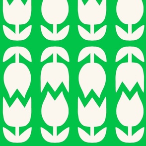 Two Tulips Up and Down - creamy white on Grass green (Petal solids coordinate) - simple bold tulip - large