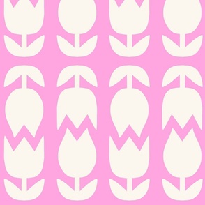 Two Tulips Up and Down - creamy white on Lavender Pink - simple bold tulip - large