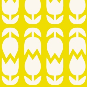 Two Tulips Up and Down - creamy white on Lemon Lime yellow (Petal solids coordinate) - simple bold scandi tulip - large