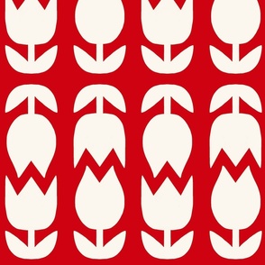 Two Tulips Up and Down - creamy white on Poppy red (Petal solids coordinate) - simple bold tulip - large