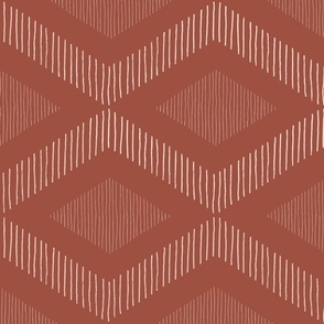 large boho casual abstract fringe - lozenge on terracotta - boho southwestern wallpaper