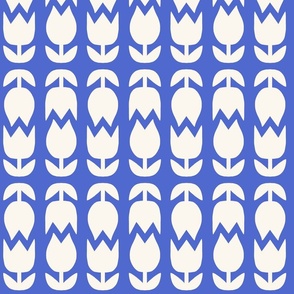 Two Tulips Up and Down - creamy white on blue - simple bold tulip - medium