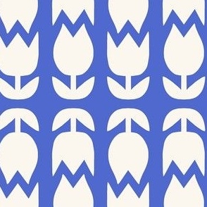 Two Tulips Up and Down - creamy white on blue - simple bold tulip - small