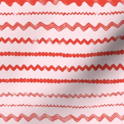 Block Print Ric Rac Stripe Pink and Red Passementarie