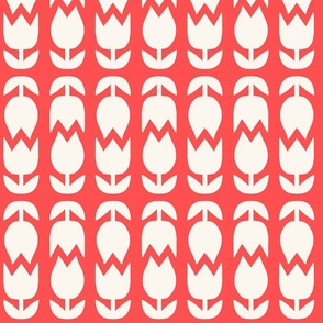 Two Tulips Up and Down - creamy white on Coral red (Petal solids coordinate) - simple bold tulip - medium