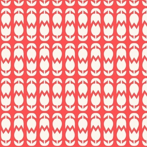 Two Tulips Up and Down - creamy white on Coral red (Petal solids coordinate) - simple bold tulip - small
