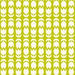 Two Tulips Up and Down - creamy white on Cyber Lime Green - simple bold tulip - extra small
