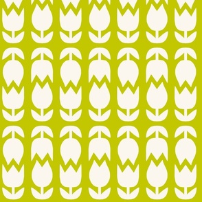 Two Tulips Up and Down - creamy white on Cyber Lime Green - simple bold tulip - medium