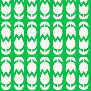 Two Tulips Up and Down - creamy white on Grass green (Petal solids coordinate) - simple bold tulip - medium