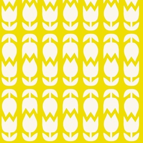 Two Tulips Up and Down - creamy white on Lemon Lime yellow (Petal solids coordinate) - simple bold tulip - medium