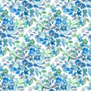 Painterly Floral Quilt - blue and green on white, medium 