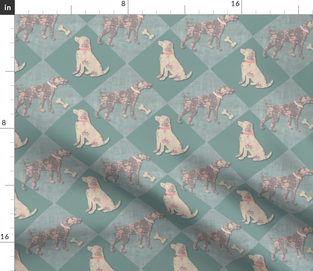 Floral Dogs Lab Teal Background Animal Lover Dog Bed Large Wallpaper Mud Room Home Decor