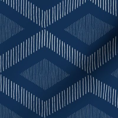 boho abstract fringe - white lozenge on indigo - boho indigo wallpaper