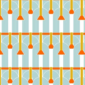 colorful art deco retro arches passementerie orange blue