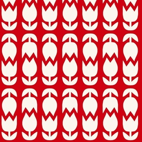 Two Tulips Up and Down - creamy white on Poppy red (Petal solids coordinate) - simple bold tulip - medium