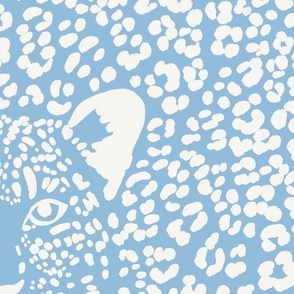 Spot the Leopard - Leopard in an ocean of spots - animal print - soft white on Pantone TCX Clear Sky Blue - large