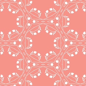 White geometric floral on coral / large scale