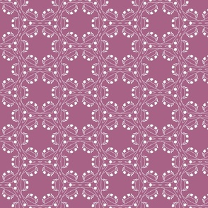 White geometric floral on mauve/ small scale