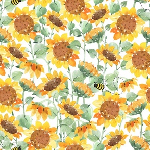 Watercolor Sunflowers Floral Bumble Bee 18 inch 