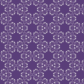 White geometric floral on deep purple / small scale